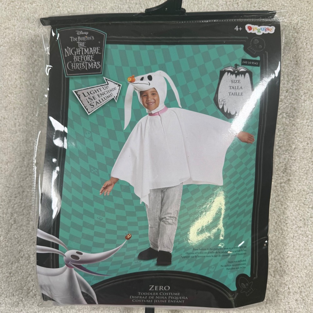 Disguise Zero Nightmare Before Christmas Light Up Costume Size 4-6 Kids White